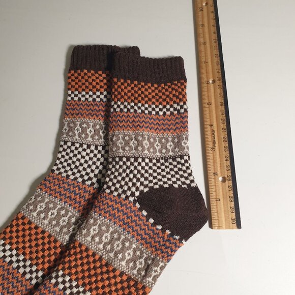 Colorful Striped Knit Men Socks Brown Orange Warm Soft Comfortable Winter Gift - Picture 3 of 4